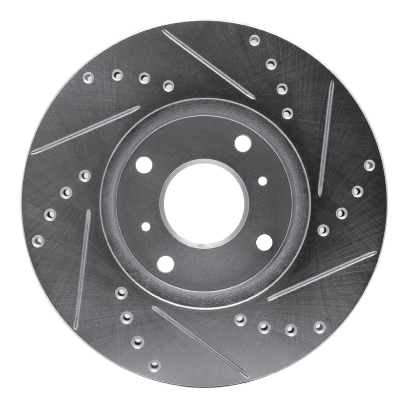 Picture of RNC Brake Rotor - Drill & Slot - R1 98-99 Acura CL Front Left Drilled & Slotted Silver Brake Rotor rnc631-58010L