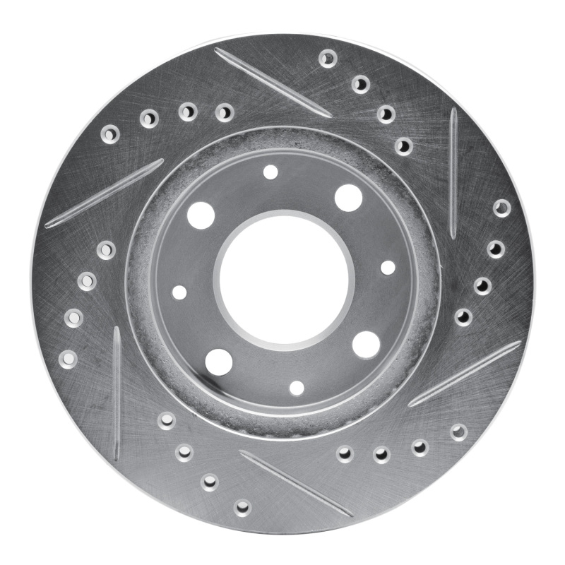 Picture of RNC Brake Rotor - Drill & Slot - R1 84-06 Honda CRX Front Left Drilled & Slotted Silver Brake Rotor rnc631-59005L