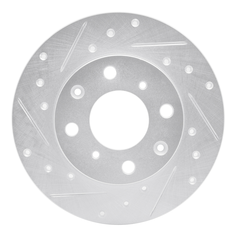 Picture of RNC Brake Rotor - Drill & Slot - R1 84-87 Honda Civic Hatchback Front Left Drilled & Slotted Silver Brake Rotor rnc631-59009L