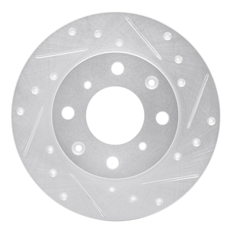 Picture of RNC Brake Rotor - Drill & Slot - R1 84-87 Honda Civic Front Right Drilled & Slotted Silver Brake Rotor rnc631-59009R