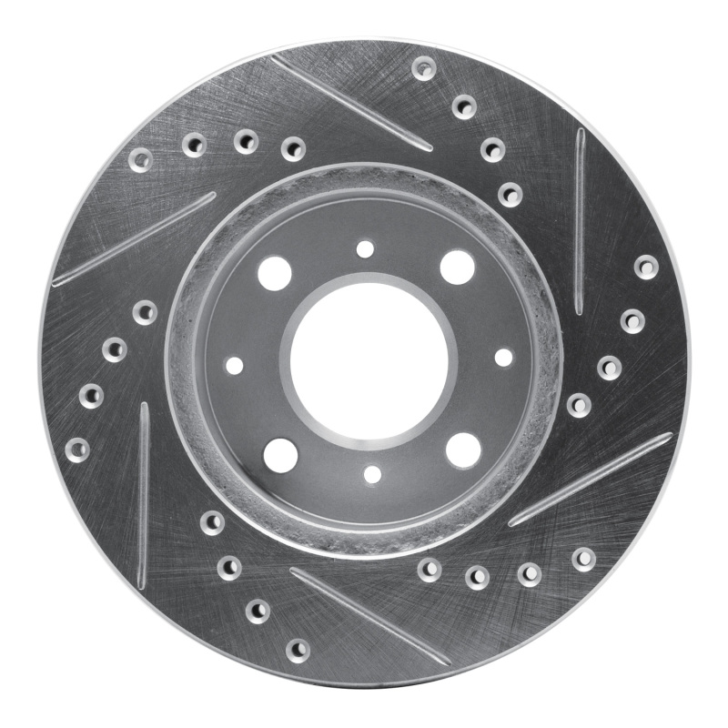 Picture of RNC Brake Rotor - Drill & Slot - R1 84-90 Honda Accord Sedan Front Left Drilled & Slotted Silver Brake Rotor rnc631-59011L