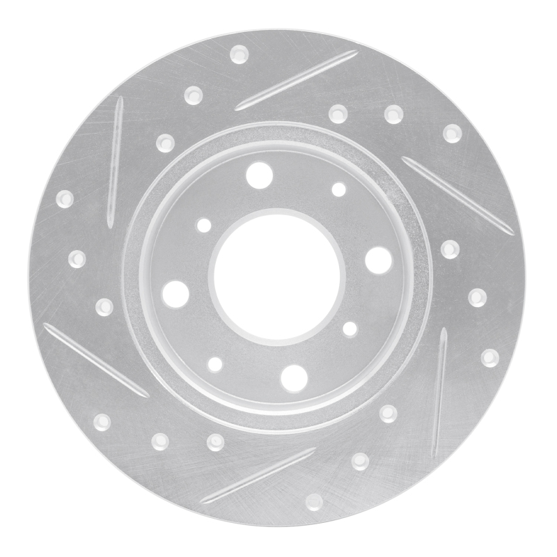 Picture of RNC Brake Rotor - Drill & Slot - R1 84-87 Honda Civic Front Right Drilled & Slotted Silver Brake Rotor rnc631-59009R