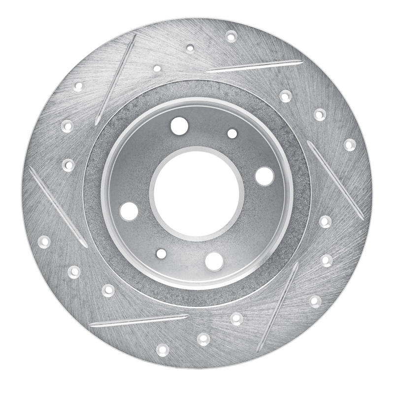 Picture of RNC Brake Rotor - Drill & Slot - R1 86-06 Nissan TSURU (Mexico) Front Right Drilled & Slotted Silver Brake Rotor rnc631-67020R