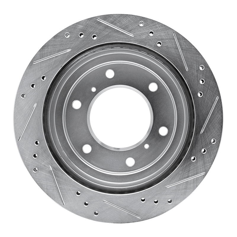 Picture of RNC Brake Rotor - Drill & Slot - R1 00-06 Mitsubishi Montero Rear Left Drilled & Slotted Silver Brake Rotor rnc631-72058L
