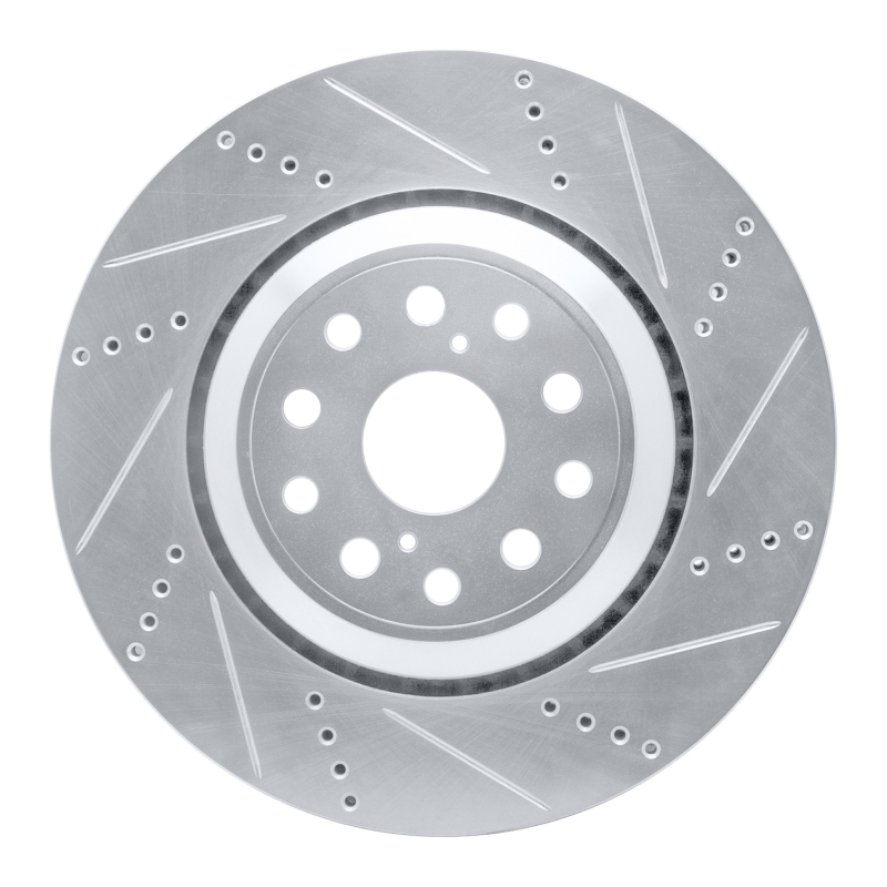Picture of RNC Brake Rotor - Drill & Slot - R1 07-23 Lexus LS600h Left Front Drilled & Slotted Silver Brake Rotor rnc631-75019D