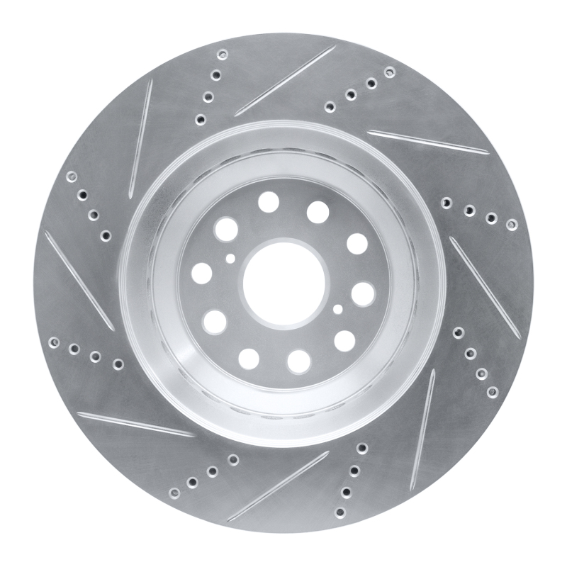 Picture of RNC Brake Rotor - Drill & Slot - R1 07-23 Lexus LS600h Left Front Drilled & Slotted Silver Brake Rotor rnc631-75019D