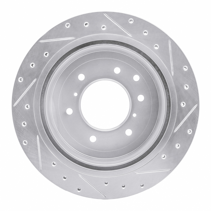Picture of RNC Brake Rotor - Drill & Slot - R1 08-14 Mitsubishi Montero Limited (Mexico) Rear Left Drilled & Slotted Silver Brake Rotor rnc631-92060L
