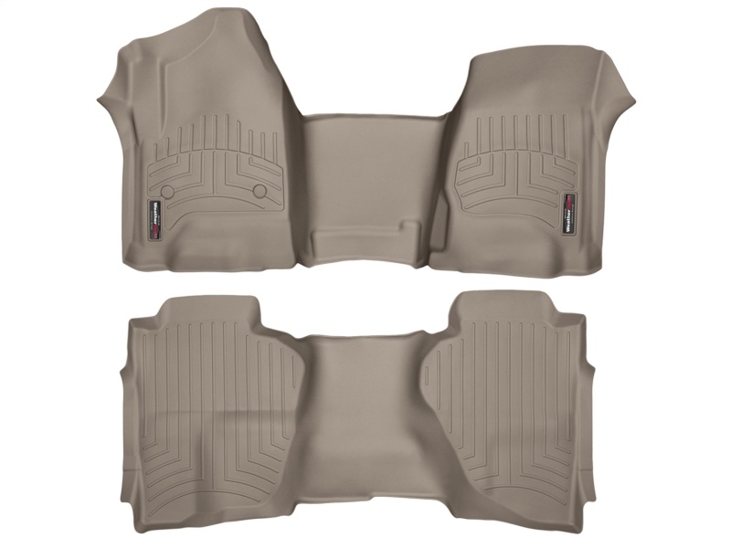 Picture of WeatherTech 14+ Chevrolet Silverado Front and Rear Floorliners - Over The Hump - Tan