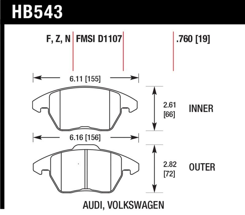 Picture of Hawk Performance HAWK Ceramic Brake Pad Sets Front - HB543Z.760
