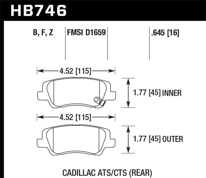 Picture of Hawk Cadillac 13-16 ATS / 14-15 CTS Performance Ceramic Rear Brake Pads