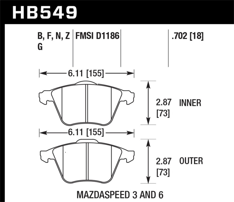 Picture of Hawk Performance HAWK HPS Brake Pad Sets - HB549F.702