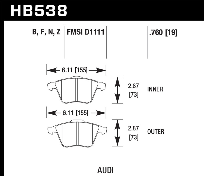 Picture of Hawk Performance HAWK HPS 5.0 Brake Pad Sets - HB538B.760