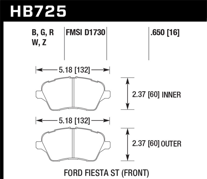 Picture of Hawk Performance HAWK HPS 5.0 Brake Pad Sets - HB725B.650