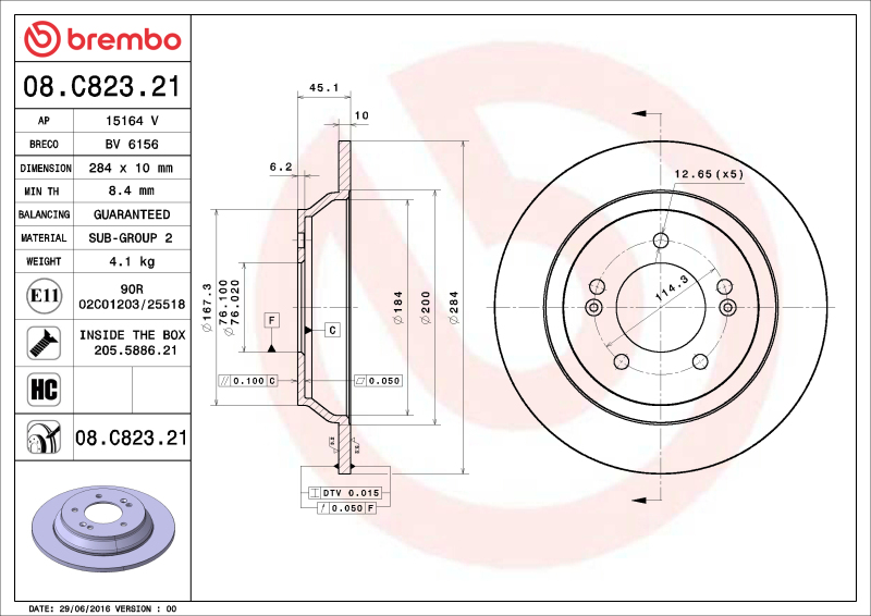 Picture of Brembo OE BRE UV Coated OE Equiv Rotors Brake Rotors - 08.C823.21