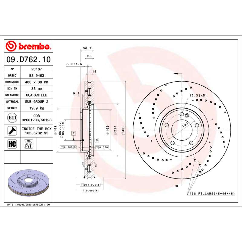 Picture of Brembo OE 19-22 Mercedes-Benz G63 AMG Friction Brake Disc