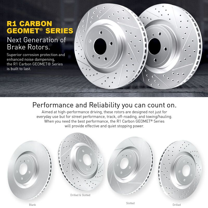 Picture of R1 03-07 Honda Accord Front & Rear Drilled & Slotted Carbon Coated Brake Rotor Set