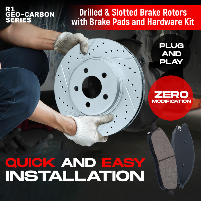 Picture of R1 07-19 BMW X6 Front & Rear Drill/Slot Carbon Coated Rotor Set w/Euro Ceramic Pads