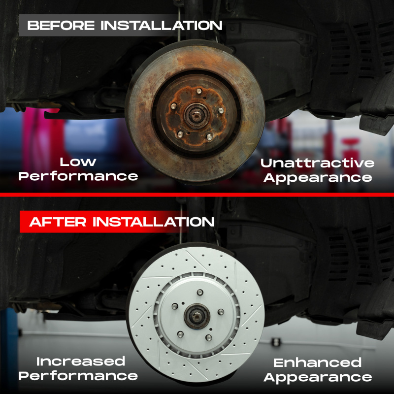 Picture of R1 16-17 Hyundai Veloster Front Drill/Slot Carbon Coated Rotor Set w/Optimum Pads