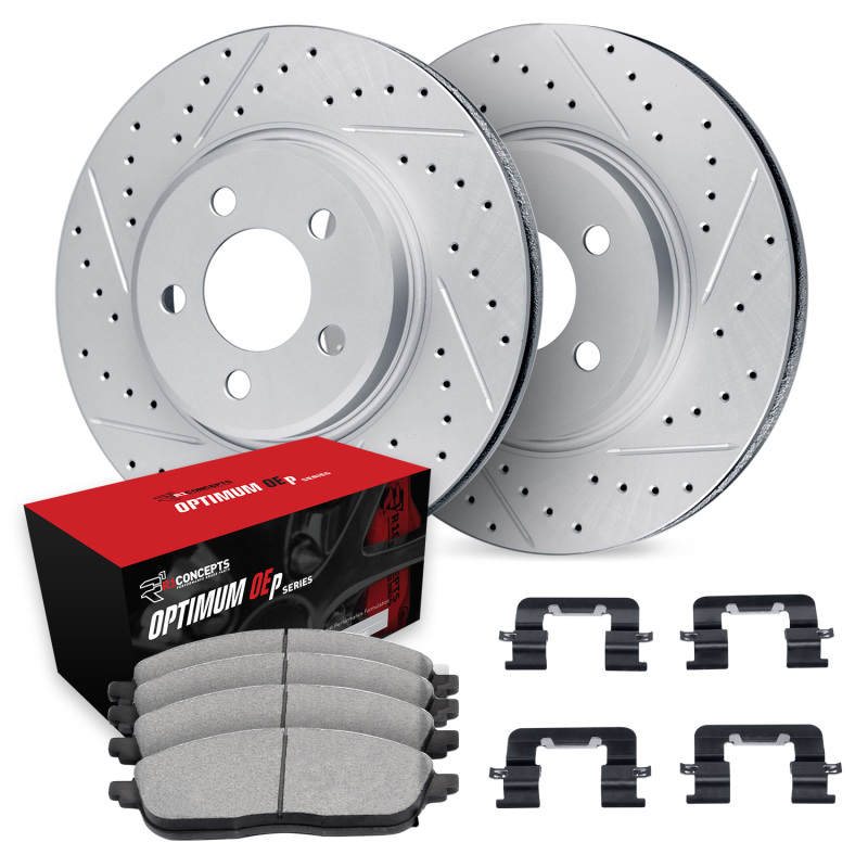 Picture of R1 15-17 Genesis G80 Front Drill/Slot Carbon Coated Rotor Set w/Optimum Pads