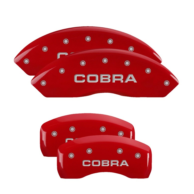 Picture of MGP 4 Caliper Covers Engraved Front & Rear Cobra Red finish silver ch