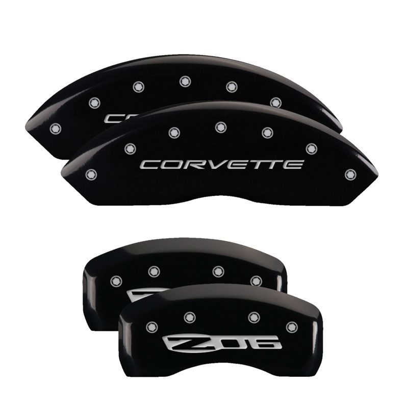 Picture of MGP 4 Caliper Covers Engraved Front C5/Corvette Engraved Rear C5/Z06 Black finish silver ch