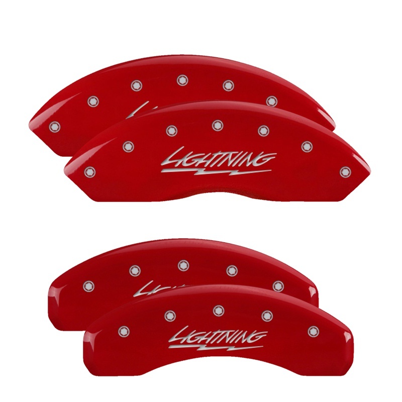 Picture of MGP 4 Caliper Covers Engraved Front & Rear Lightning Red finish silver ch
