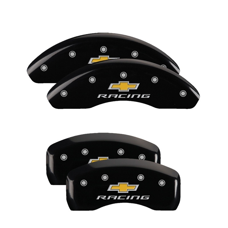 Picture of MGP 4 Caliper Covers Engraved Front & Rear Chevy racing Black finish silver ch
