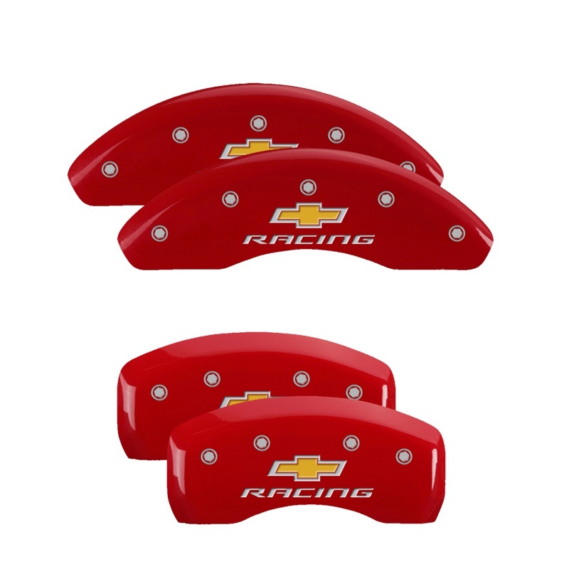 Picture of MGP 4 Caliper Covers Engraved Front & Rear Chevy racing Red finish silver ch