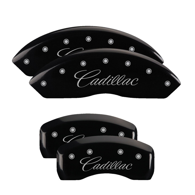 Picture of MGP 4 Caliper Covers Engraved Front & Rear Cursive/Cadillac Black finish silver ch