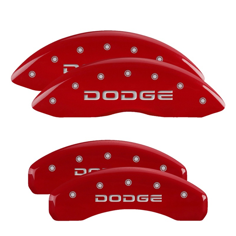 Picture of MGP 4 Caliper Covers Engraved Front & Rear Broken D/Dodge Red finish silver ch