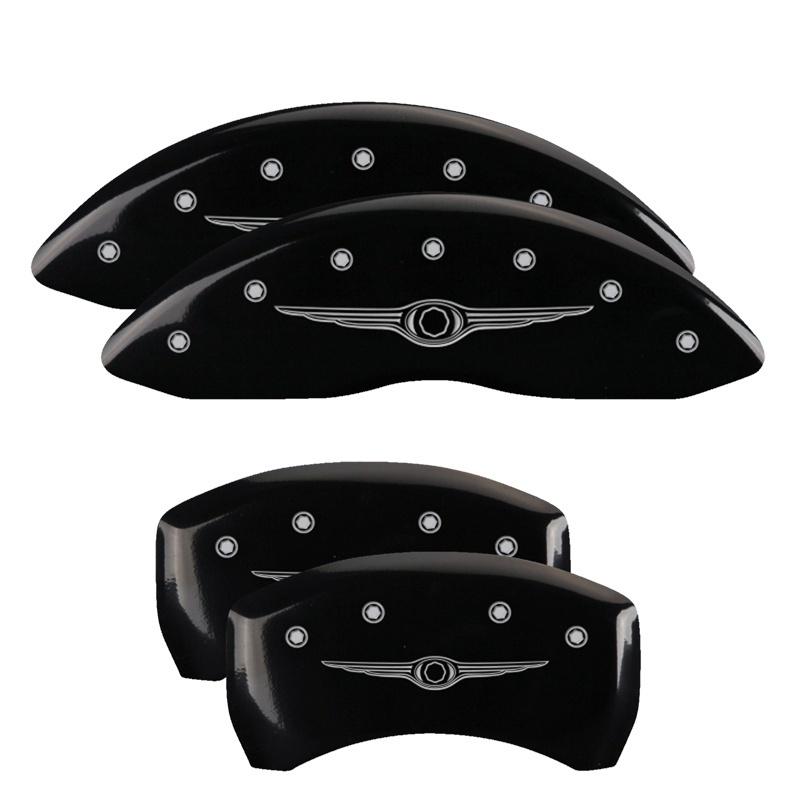 Picture of MGP 4 Caliper Covers Engraved Front & Rear Style 1/Chrysler Wing Black finish silver ch