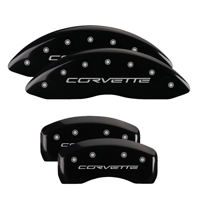 Picture of MGP 4 Caliper Covers Engraved Front & Rear C6/Corvette Black finish silver ch
