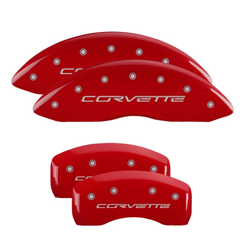 Picture of MGP 4 Caliper Covers Engraved Front & Rear C6/Corvette Red finish silver ch