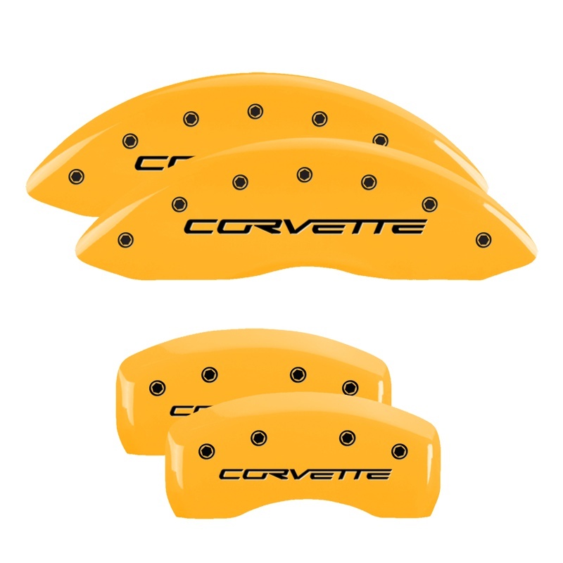 Picture of MGP 4 Caliper Covers Engraved Front & Rear C6/Corvette Yellow finish black ch