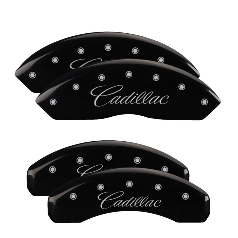 Picture of MGP 4 Caliper Covers Engraved Front & Rear Cursive/Cadillac Black finish silver ch