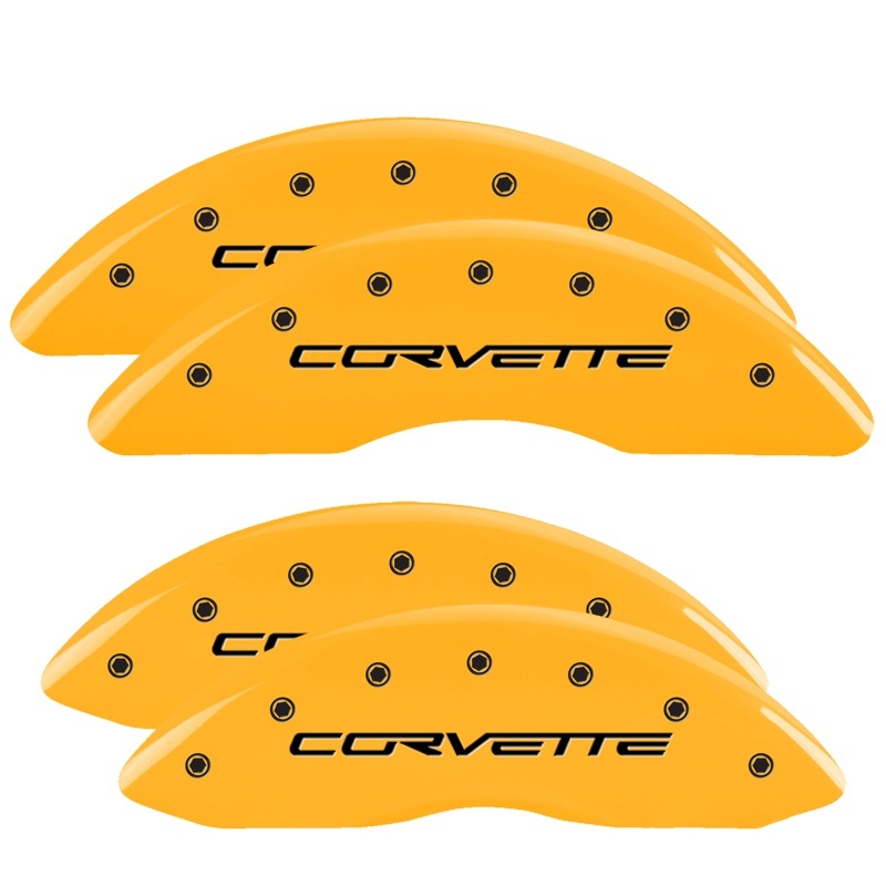 Picture of MGP 4 Caliper Covers Engraved Front & Rear C6/Corvette Yellow finish black ch