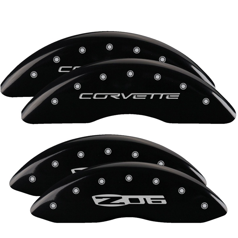 Picture of MGP 4 Caliper Covers Engraved Front C6/Corvette Engraved Rear C6/Z06 Black finish silver ch