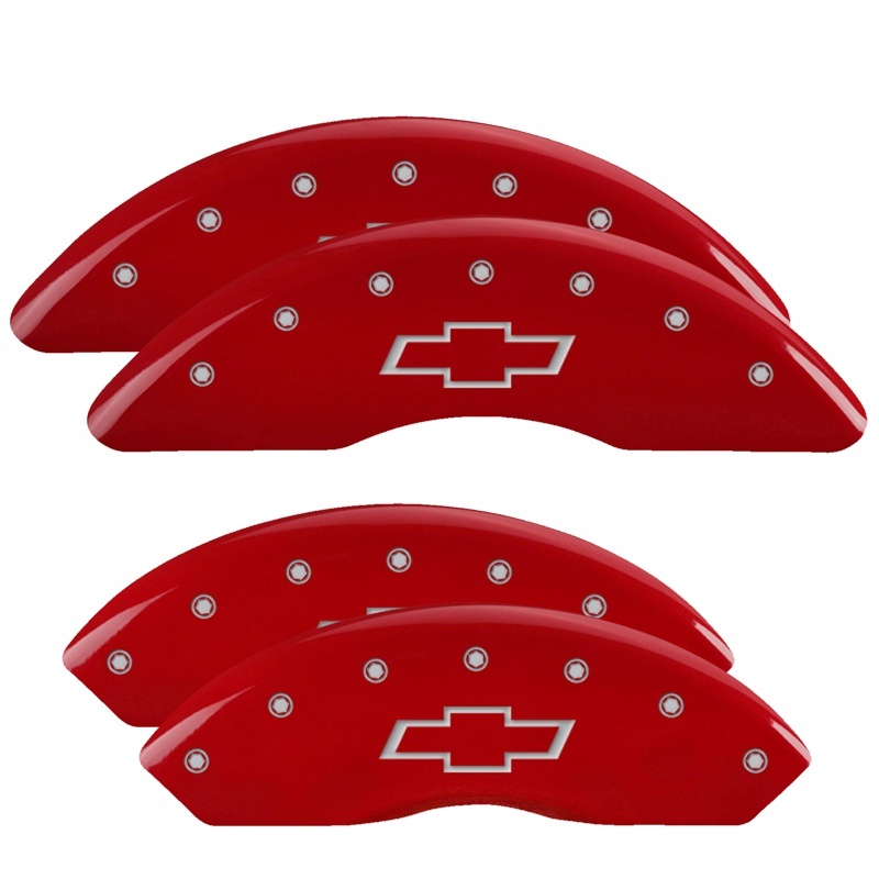 Picture of MGP 4 Caliper Covers Engraved Front & Rear Bowtie Red finish silver ch