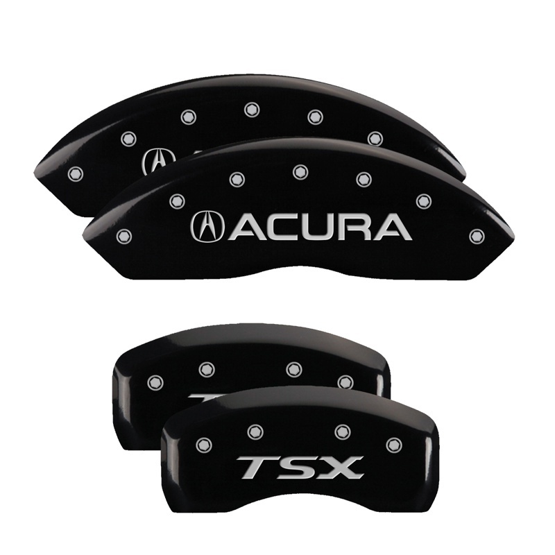 Picture of MGP 4 Caliper Covers Engraved Front Acura Engraved Rear TSX Black finish silver ch