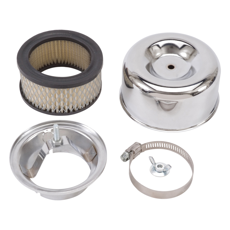 Picture of EDE Edelbrock Air Cleaner 94 Series Round Steel Top 4 65In Dia X 3 125In 2 63In ID Raised Base Chrome Air Filters - 1202