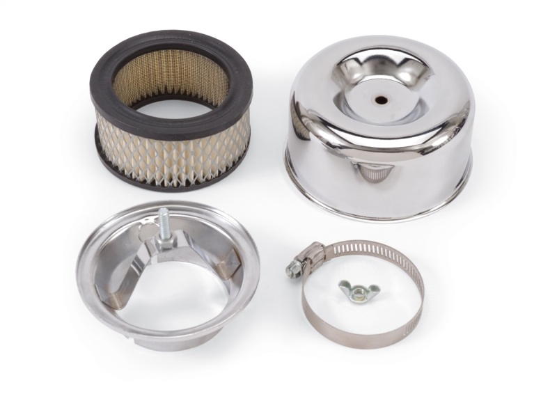 Picture of EDE Edelbrock Air Cleaner 94 Series Round Steel Top 4 65In Dia X 3 125In 2 63In ID Raised Base Chrome Air Filters - 1202