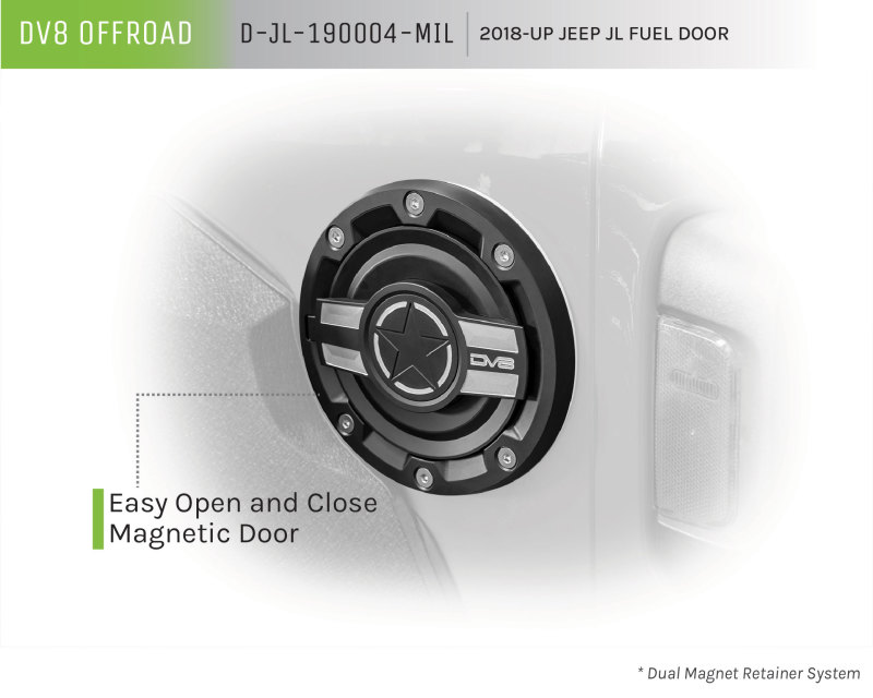 Picture of DV8 Offroad DVE Fuel Doors Fuel Caps - D-JL-190004-MIL