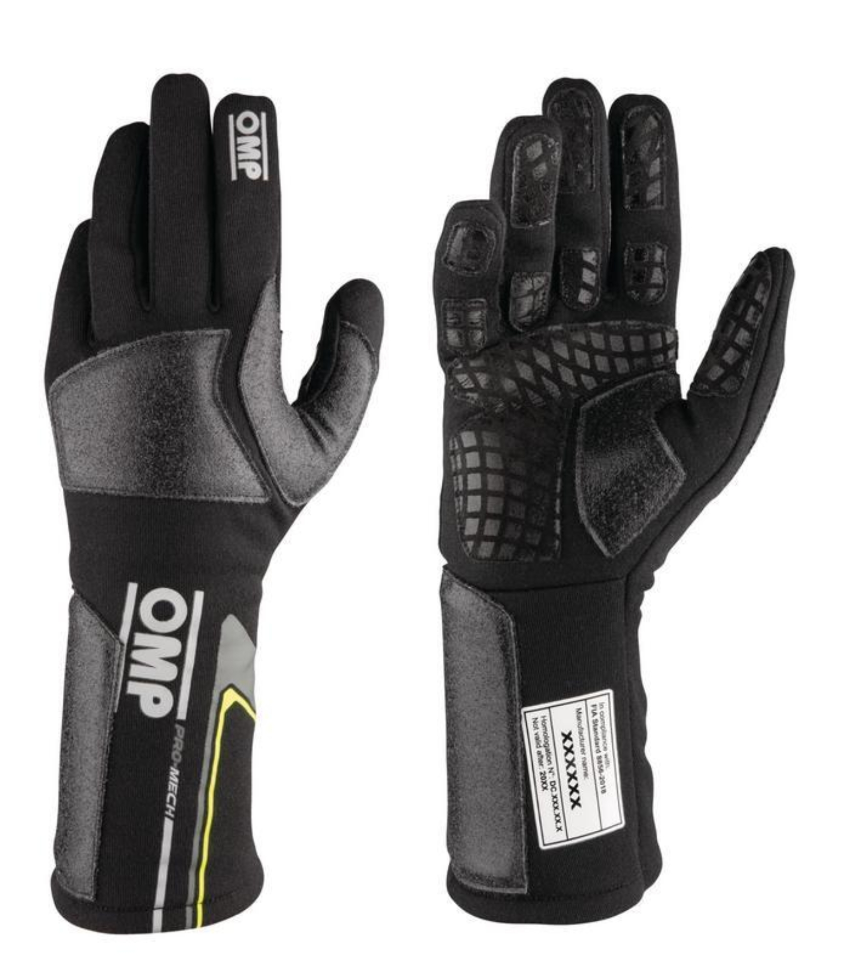 Picture of OMP Pro Mech-S Gloves Fia 8856-2018 Fluo Yellow Sz S
