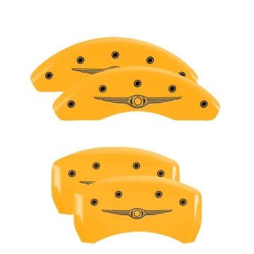 Picture of MGP 4 Caliper Covers Engraved Front & Rear Style 1/Chrysler Wing Yellow finish black ch