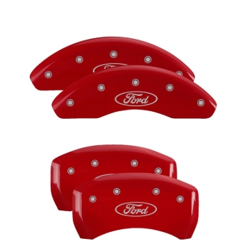 Picture of MGP 4 Caliper Covers Engraved Front & Rear 22-24 Ford Maverick Red Finish Silver Ford Logo