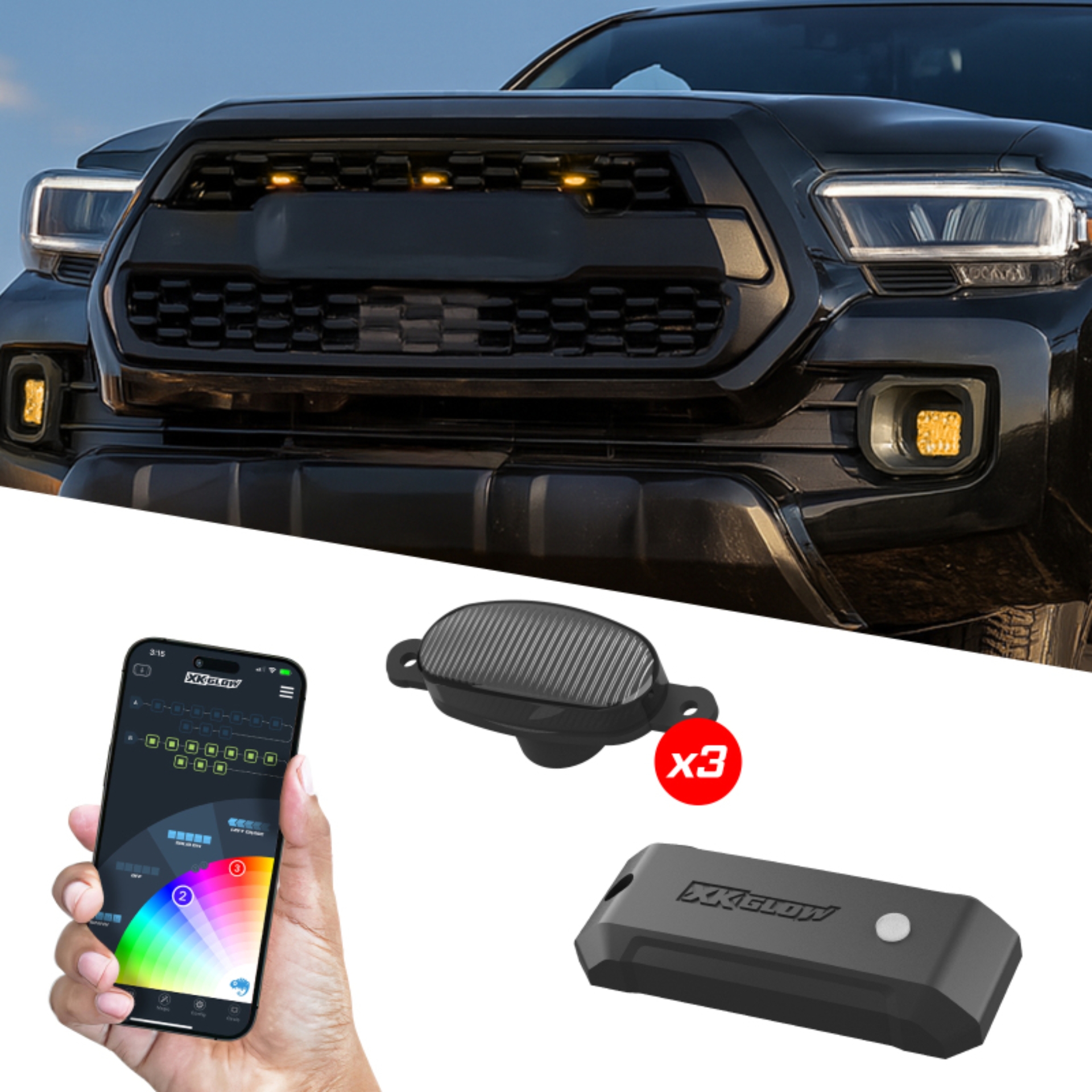 Picture of XK Glow XKmax Pre-Runner Style RGBW LED Grill Pods - 3pc