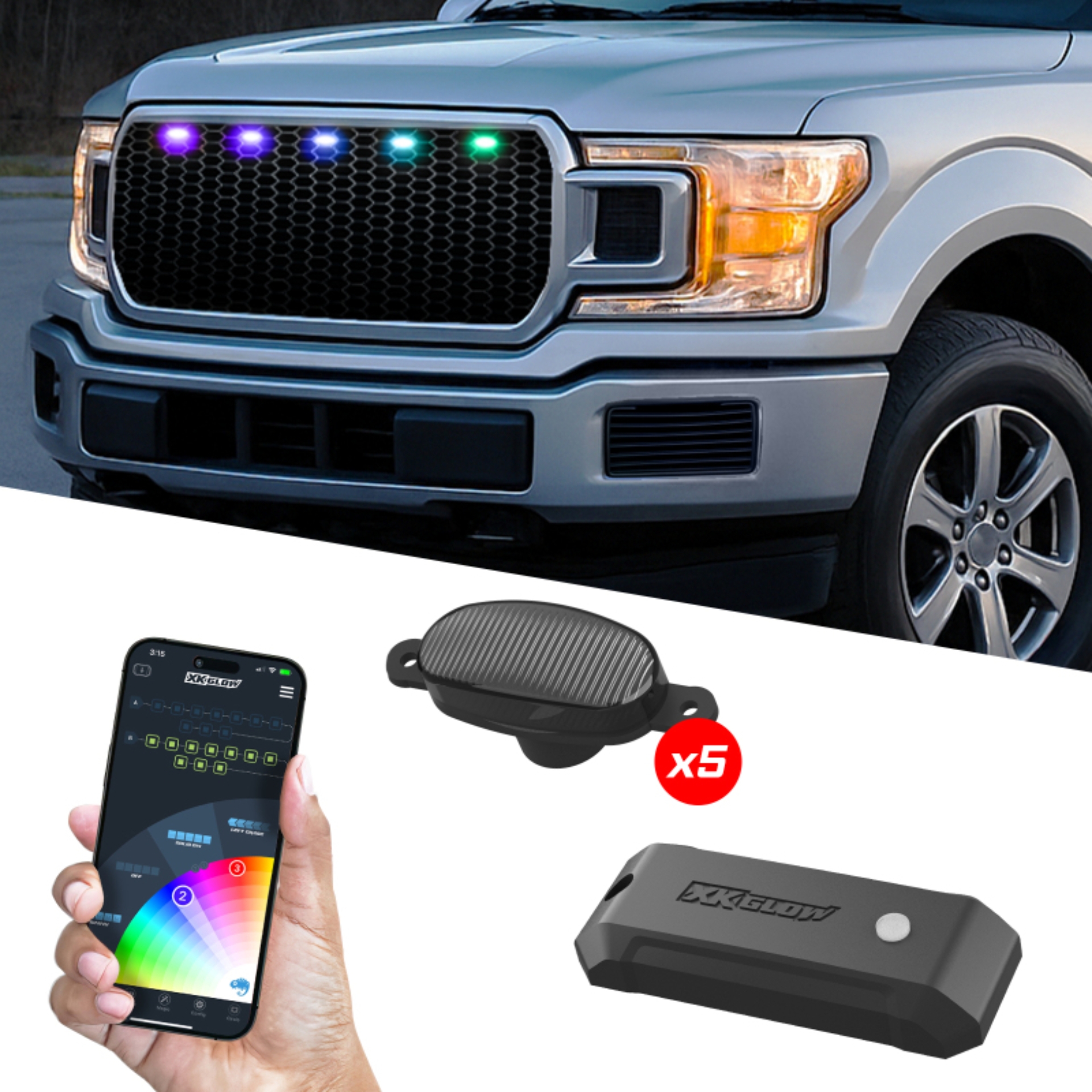 Picture of XK Glow XKmax Pre-Runner Style RGBW LED Grill Pods - 5pc