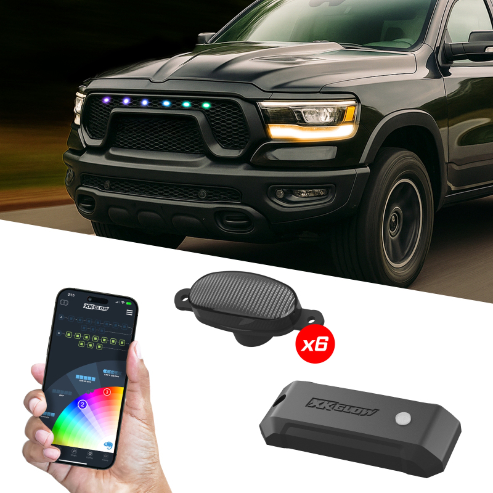 Picture of XK Glow XKmax Pre-Runner Style RGBW LED Grill Pods - 6pc