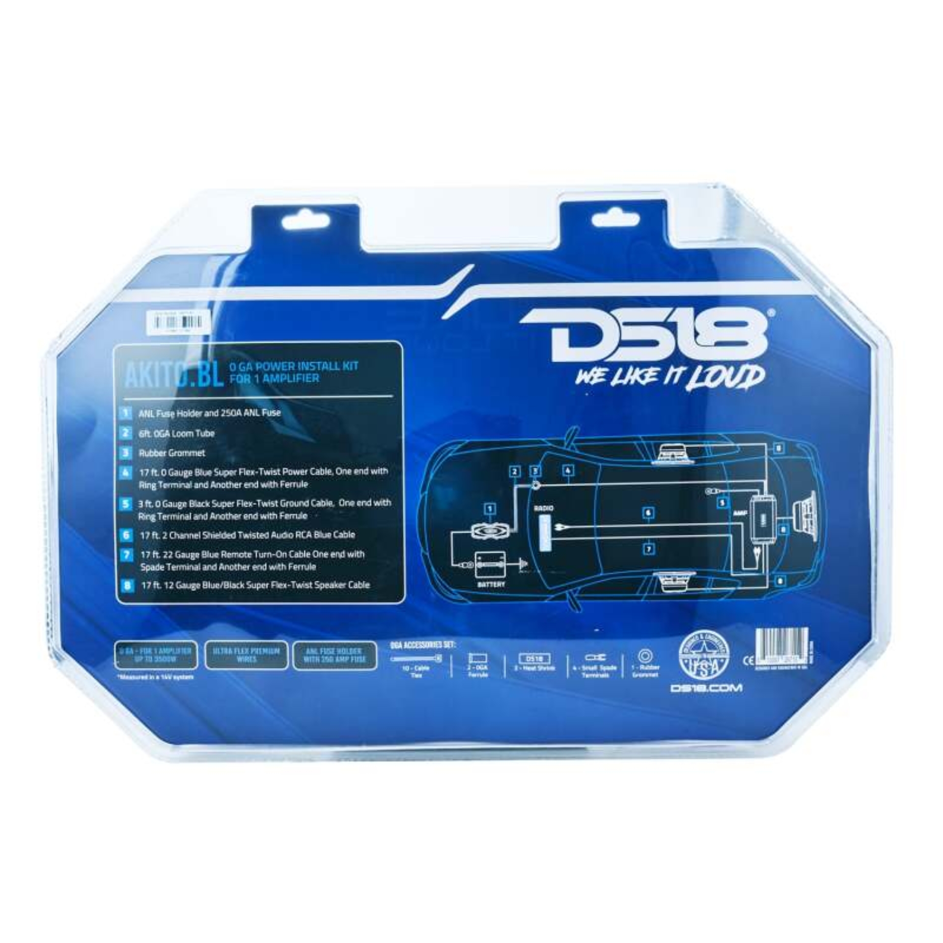 Picture of DS18 0-GA Amplifier Install Kit Advance- Blue