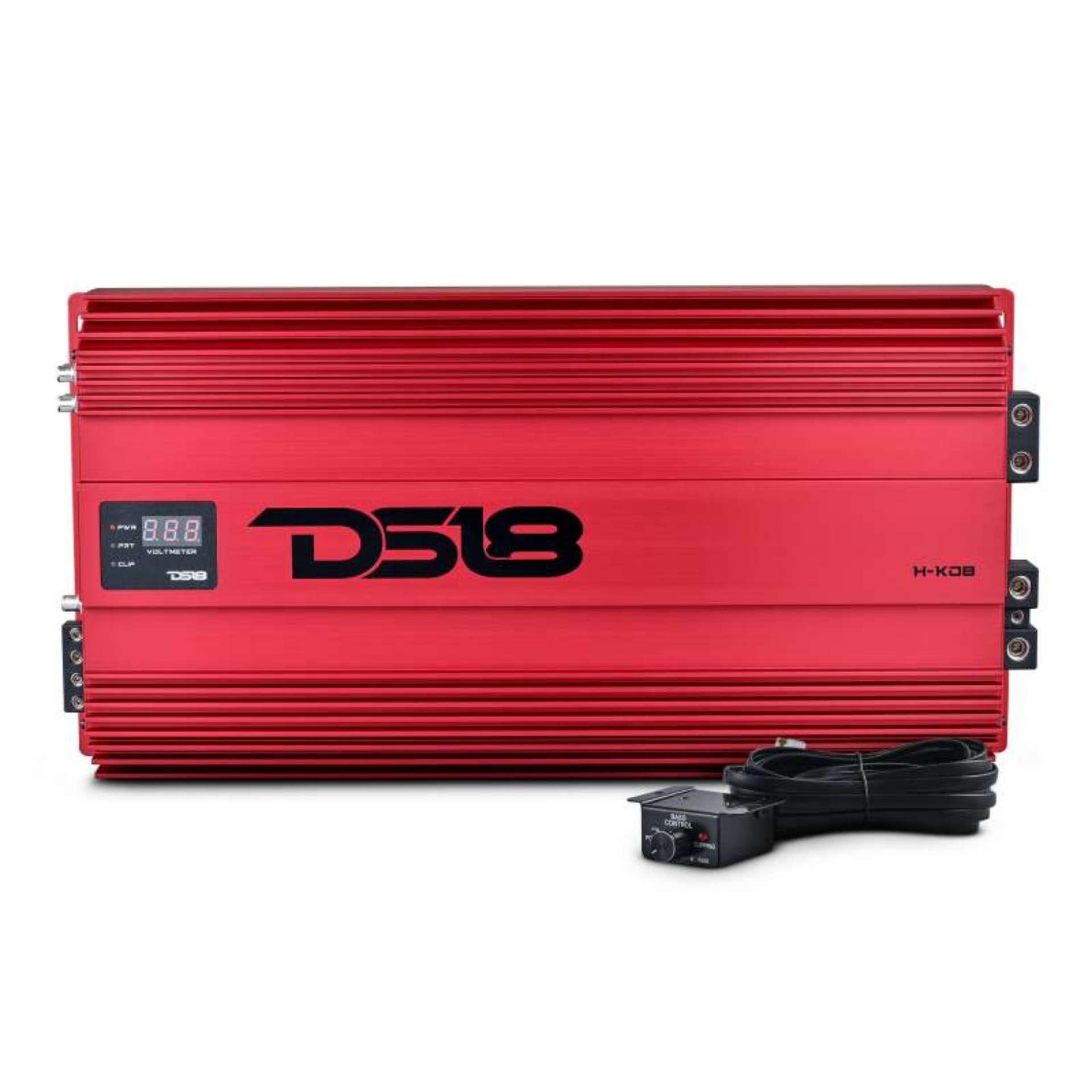 Picture of DS18 1-Channel Amp 15000 Burst/0.5ohm 8000/1ohm 4800/2ohm 2500/4ohm Watts RMS w/ Voltmeter Red